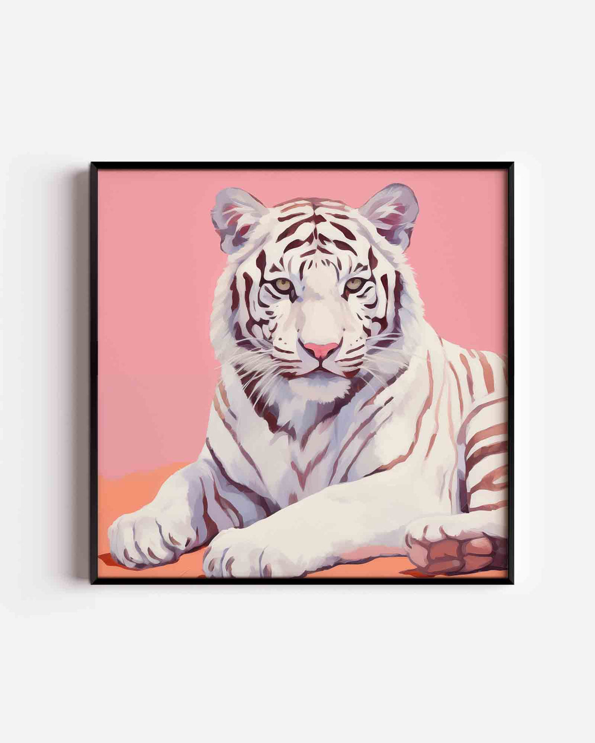 Witte tijger op roze – vierkante dierenposter als wanddecoratie