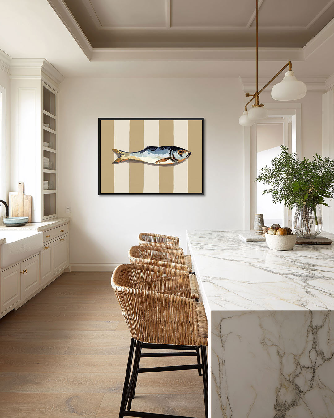 Vis op gestreepte achtergrond – Gestreepte – liggende wanddecoratie
