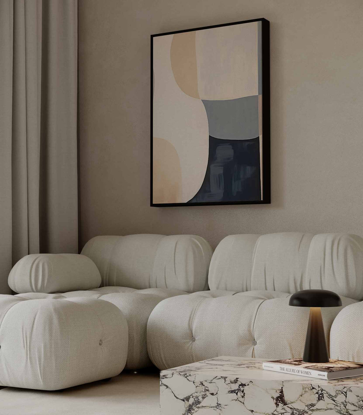 Abstracte Harmonie in Aardetinten – kunstwerk met zwarte baklijst