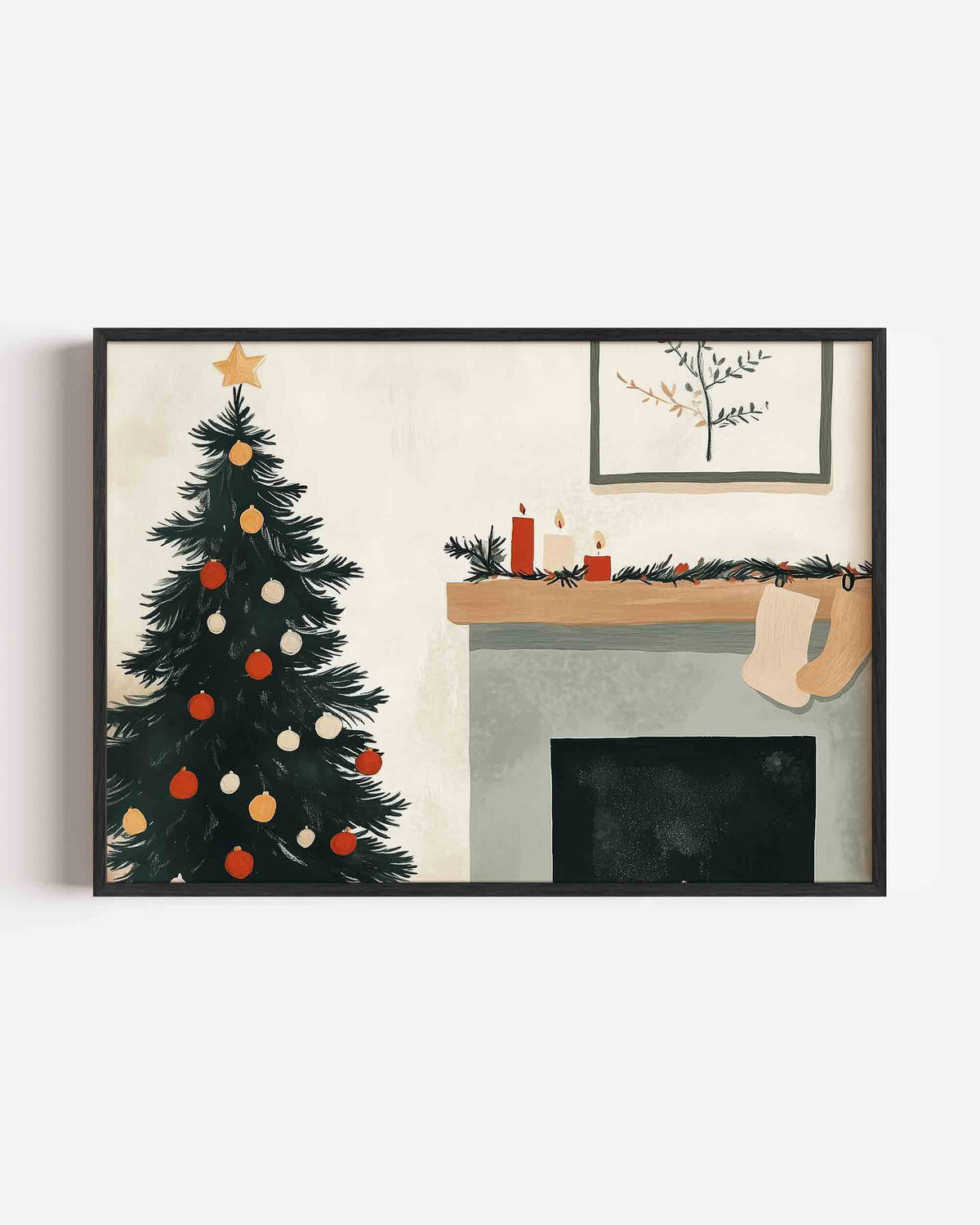 Kerstboom en haard – landscape kinderposter als wanddecoratie
