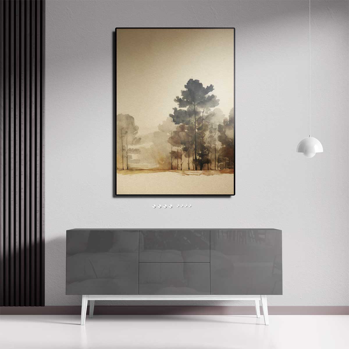 Serene Boslandschap in Waterverf – staande wandkunst voor woonkamer of interieur