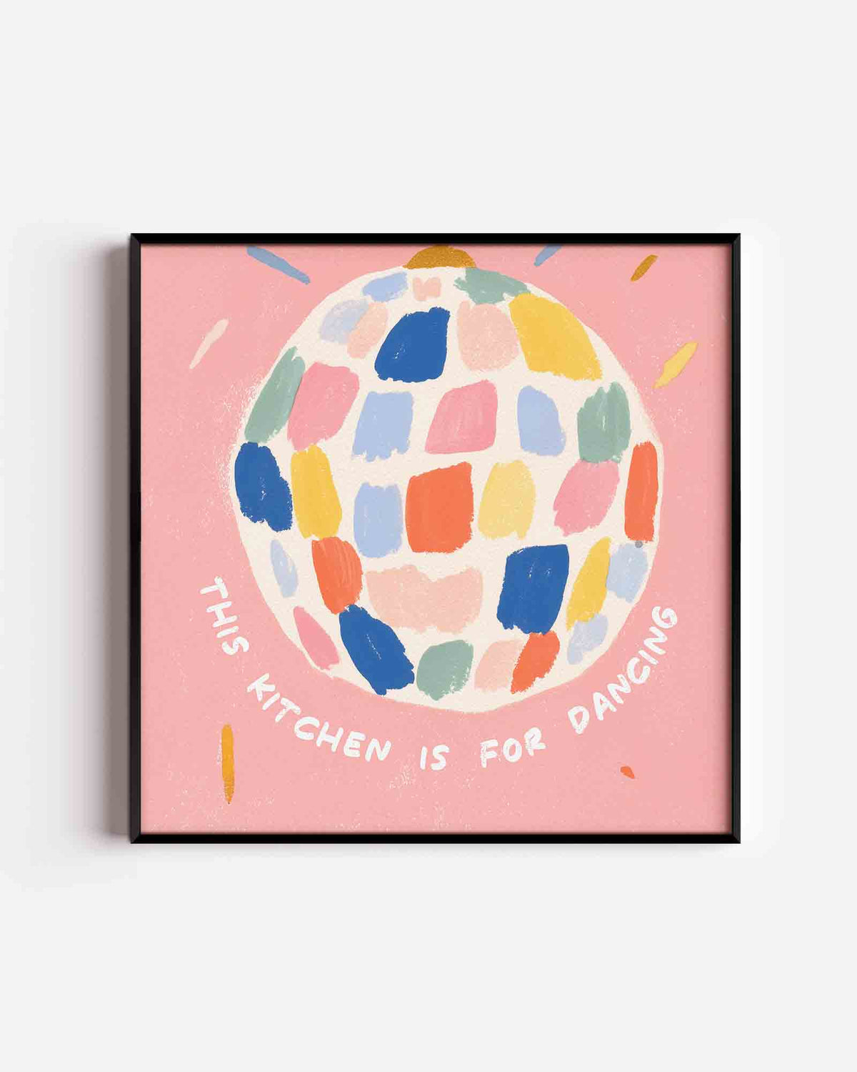 Gekleurde bol op roze – keuken vierkante poster als wanddecoratie