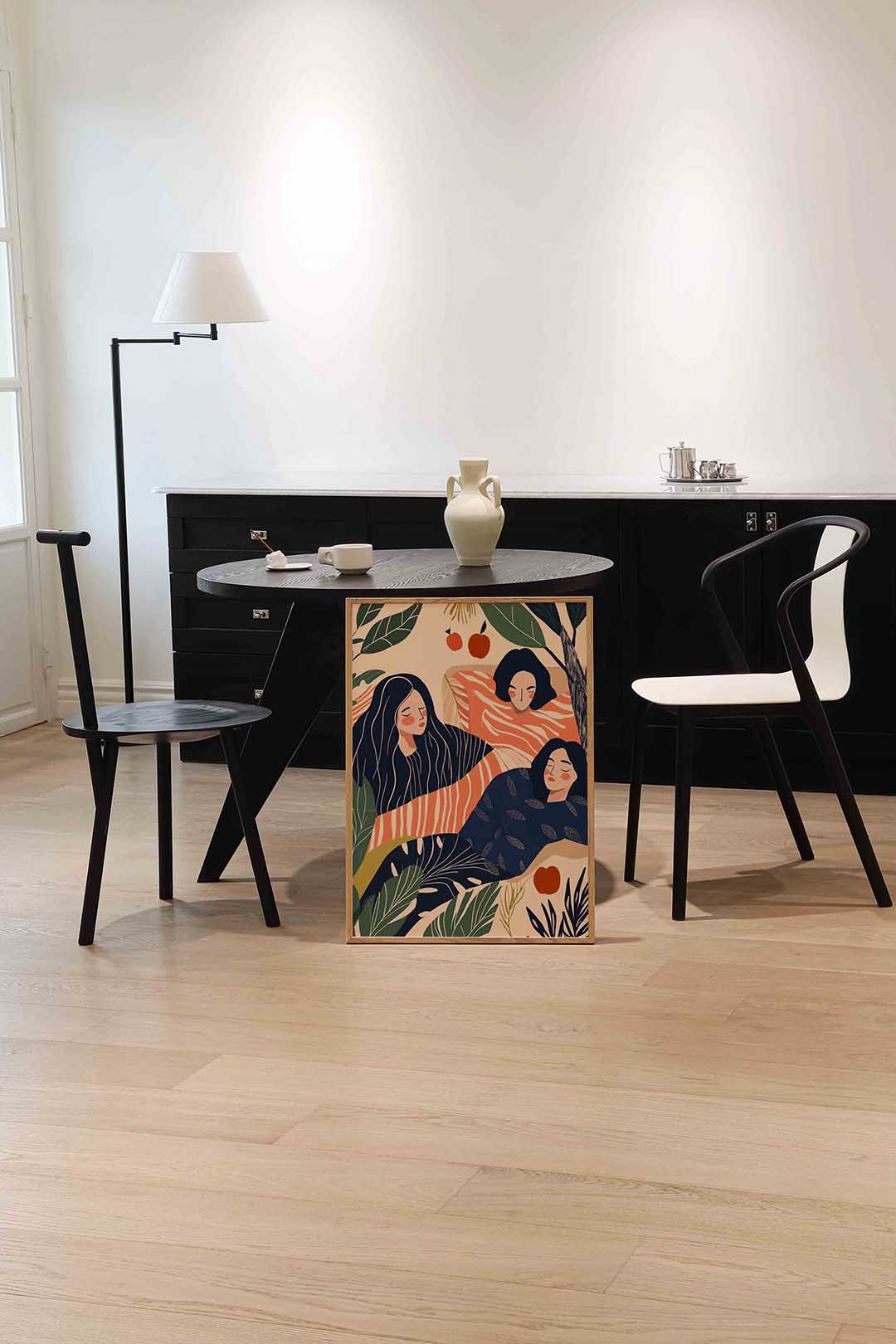 Drie figuren met bladeren – moderne wandkunst als portret poster