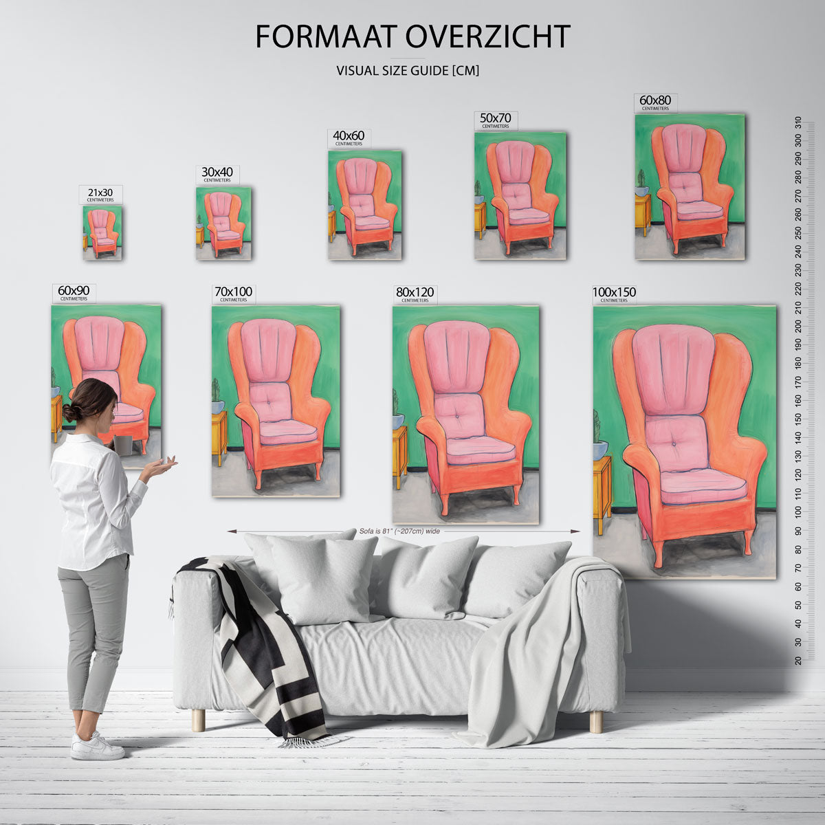 Roze fauteuil – staande muurposter met botanisch thema
