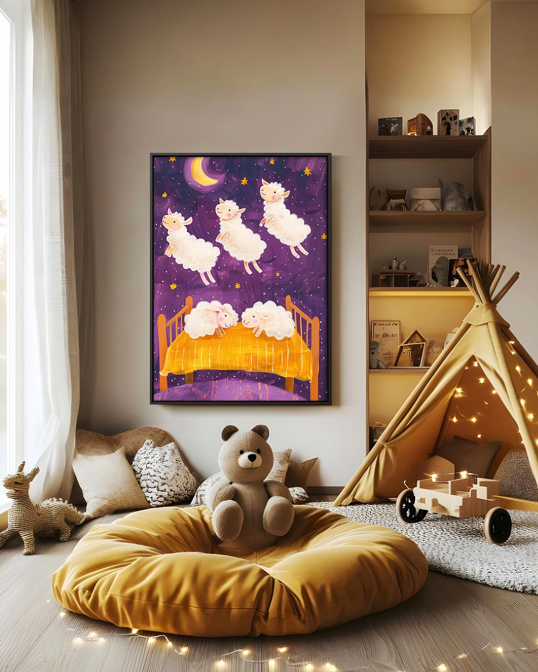 Dromerige schapen – decoratief kunstwerk voor aan de muur