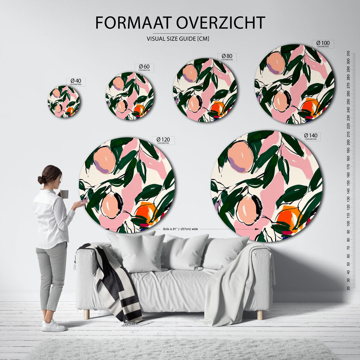Vruchten en bladeren – abstracte wandkunst met textuur als muurcirkel
