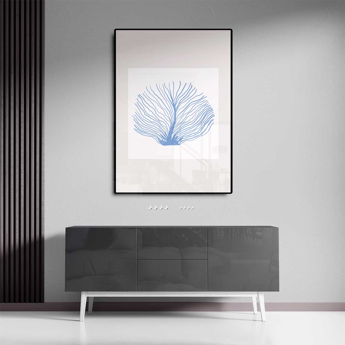 Blauwe Zeeventilator Kunstprint – canvas wanddecoratie in portret formaat
