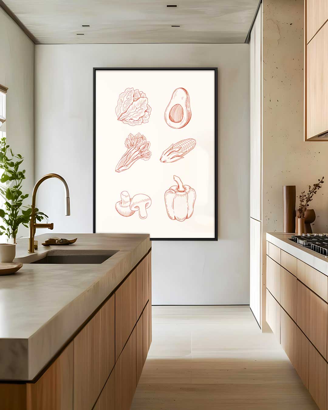 Vintage Groente Illustratie Set – staand kunstwerk voor modern interieur