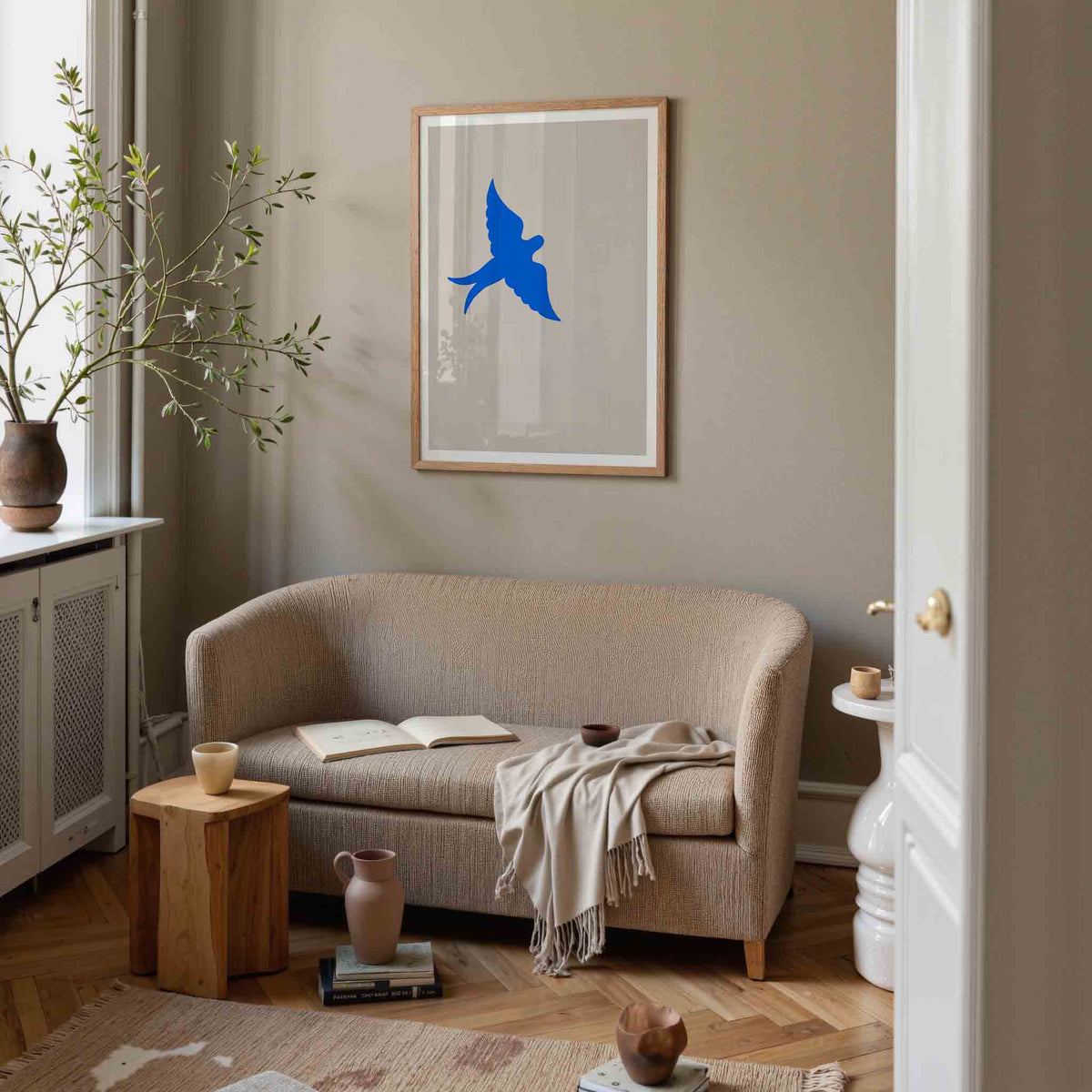 Blauwe vogel – rustige poster in staand formaat