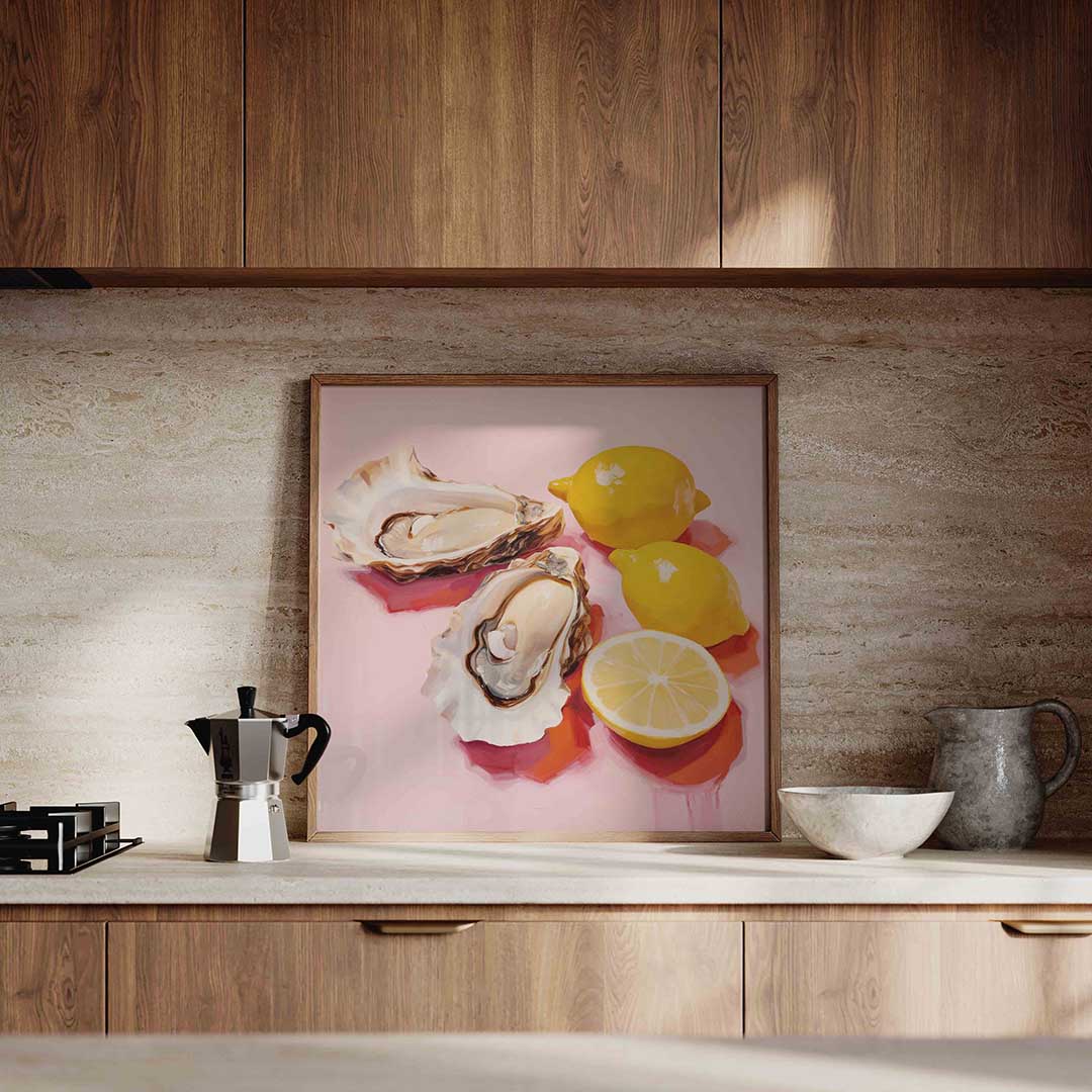 Oesters en citroenen – culinaire wandkunst als vierkante poster