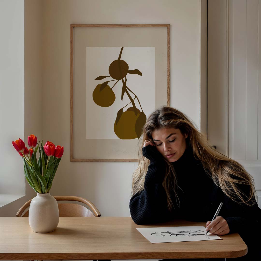 Stijlvolle Botanische Poster Met Citrus Illustratie – bloemen poster in staand formaat