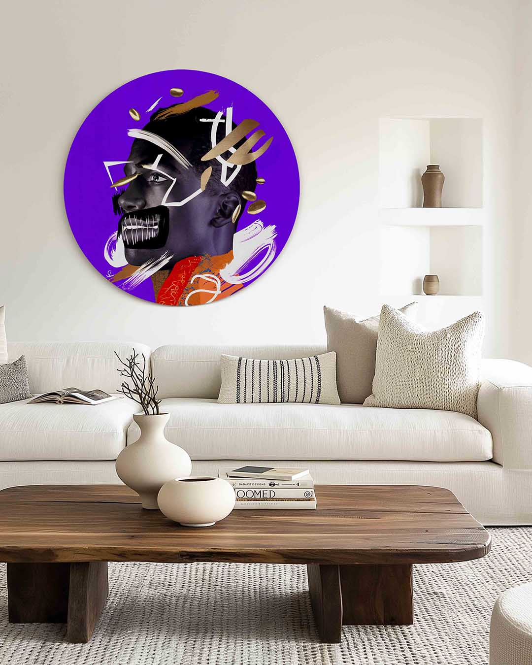 Portret met abstracte vormen – dierenprint muurcirkel voor aan de muur