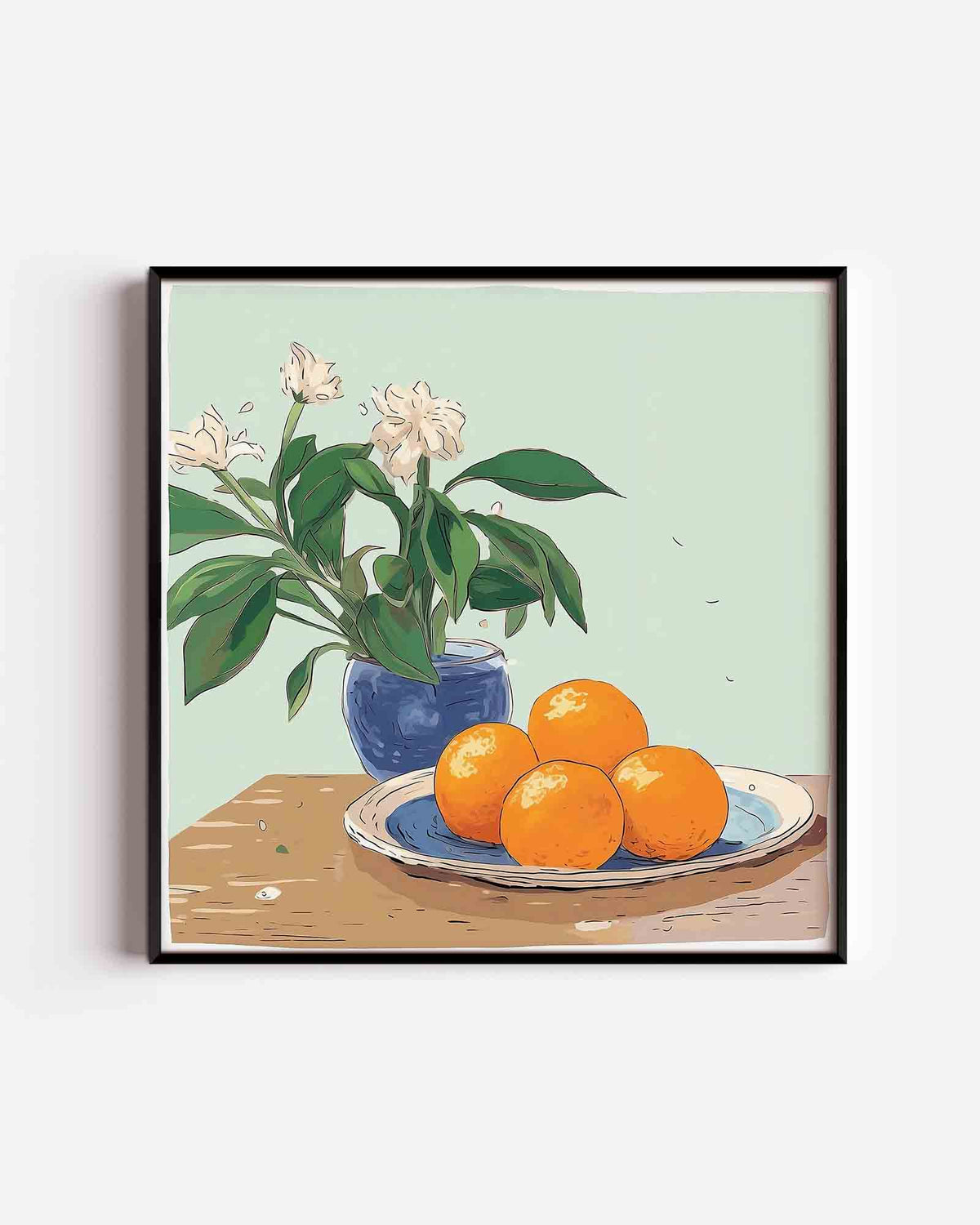 Sinaasappels en bloemen – keuken vierkante poster als wanddecoratie