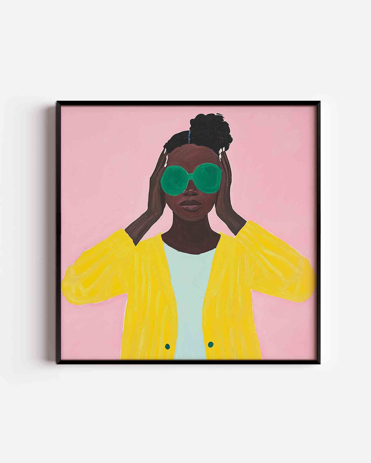 Vrouw met groene bril – moderne vierkante poster als wanddecoratie