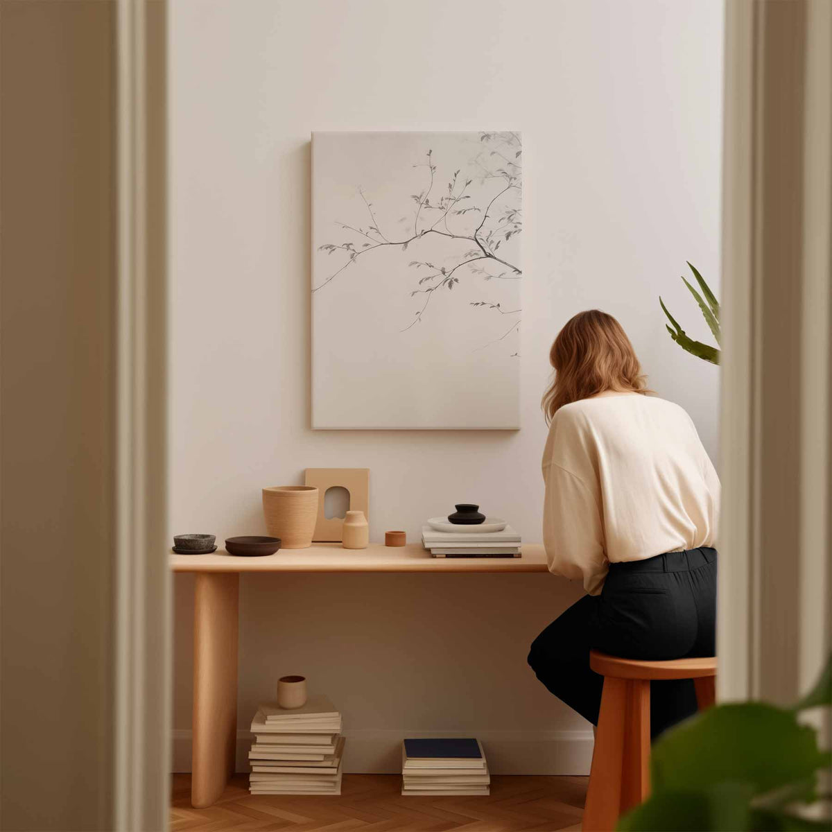 Rustige Takken in Minimalistisch Design – canvas kunstwerk als wanddecoratie