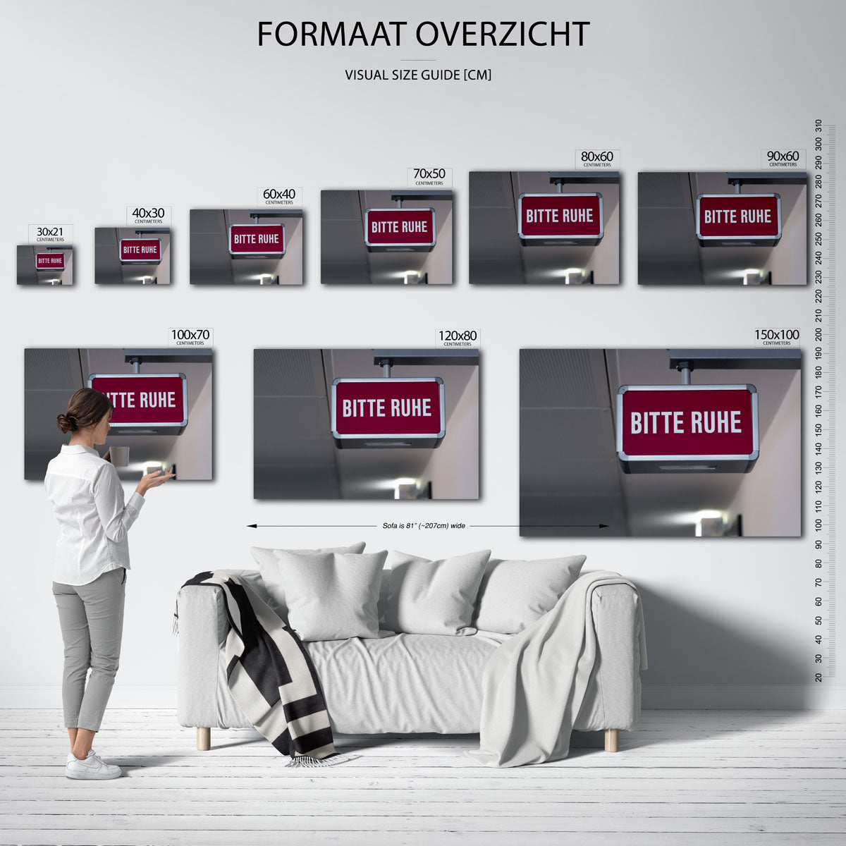 Rustig verzoek bord poster – sfeerbeeld – een rechthoekig bord met een rode achtergrond en witte tekst. Het bord hangt aan