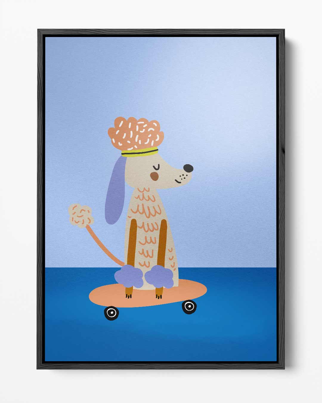 Chille Poedel op Skateboard – portret kunstwerk als wanddecoratie