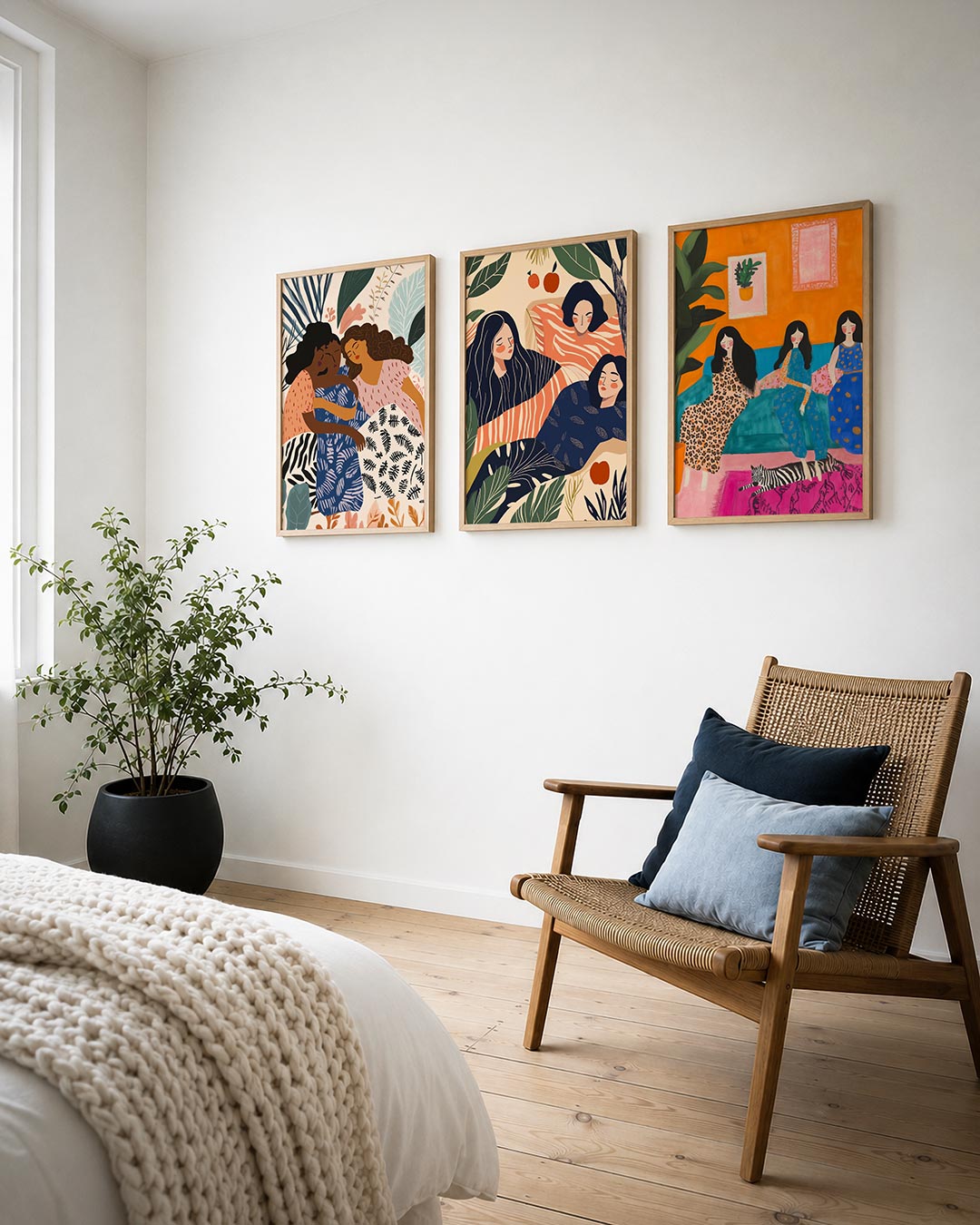 Vorm en kleurharmonie posterset – detailweergave – deze posterset in drie delen toont warme kleuren en