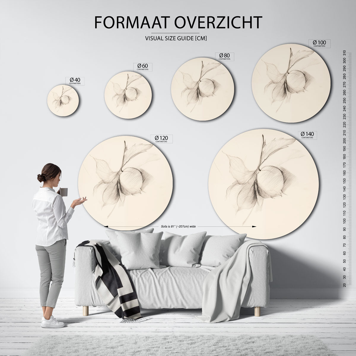Bladeren en vrucht – abstracte wandkunst als muurcirkel van WallArtistic