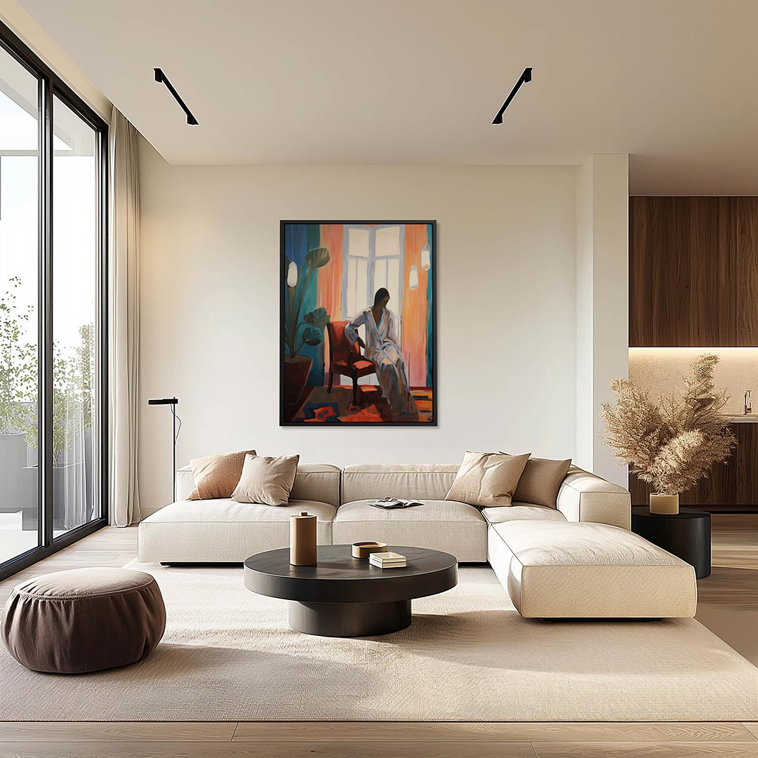 Vrouw in interieur – moderne staande wandkunst