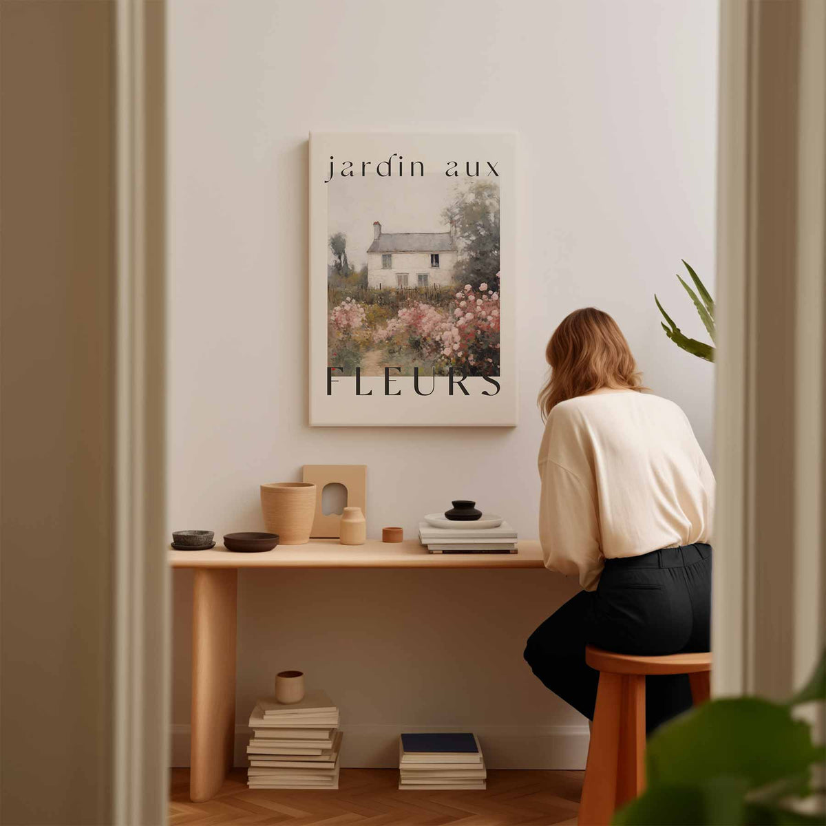 Franse Bloementuin Poster – kunstwerk met zwarte baklijst