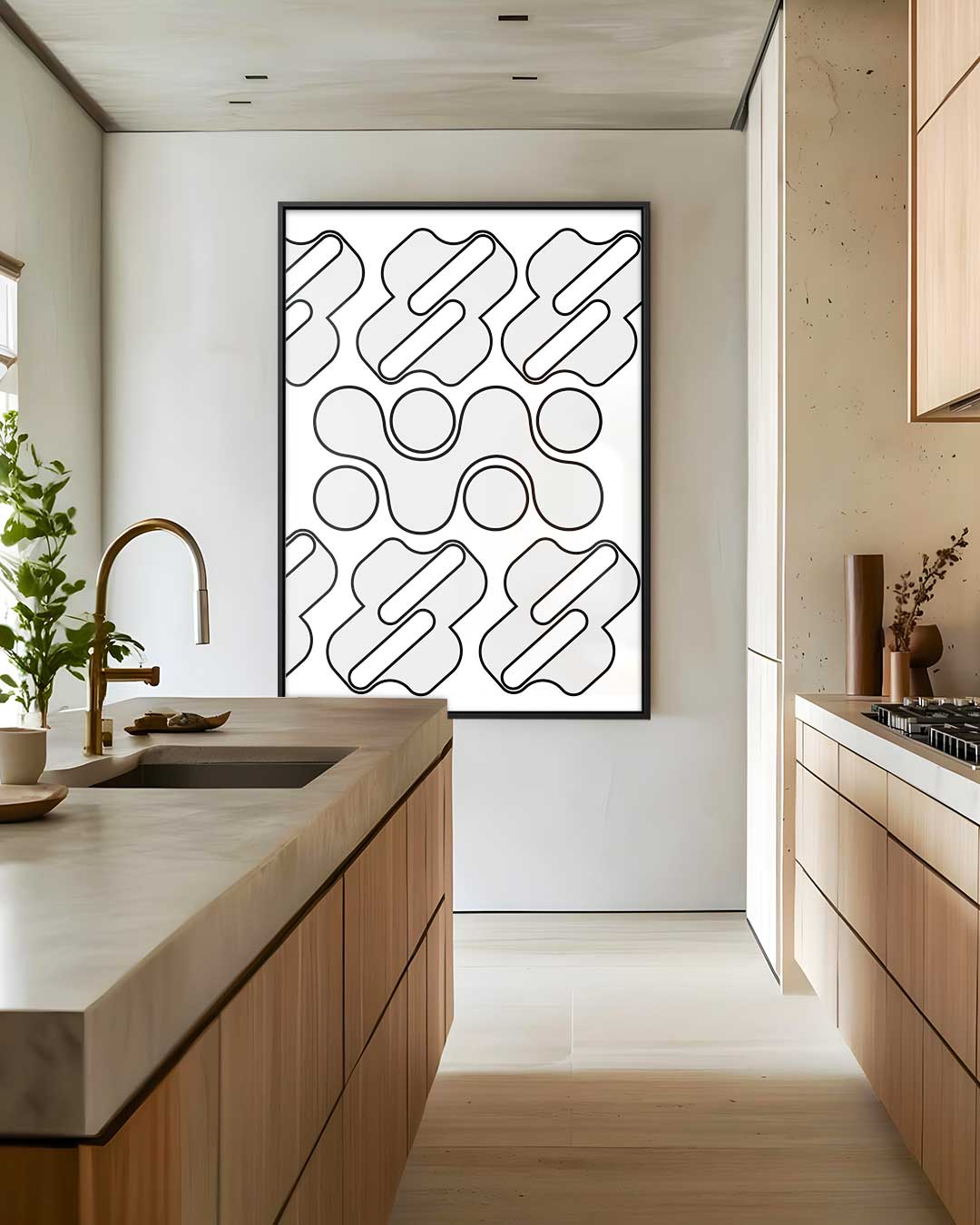 Geometrische Grijze Golf – dibond wanddecoratie in staand formaat
