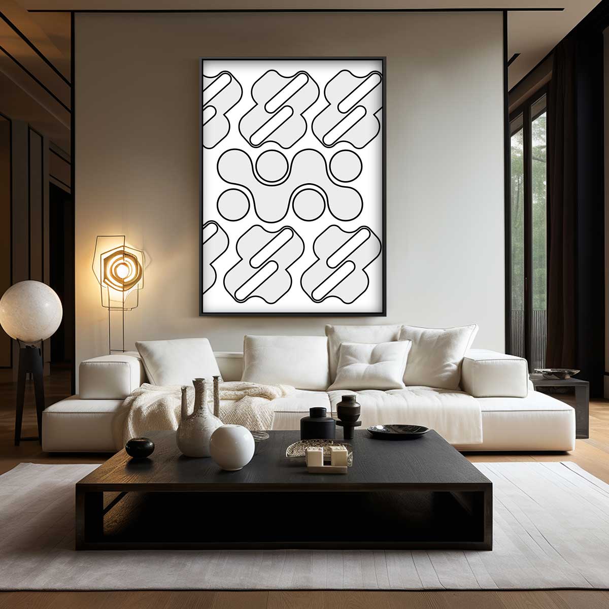 Geometrische Grijze Golf – modern portret kunstwerk van WallArtistic