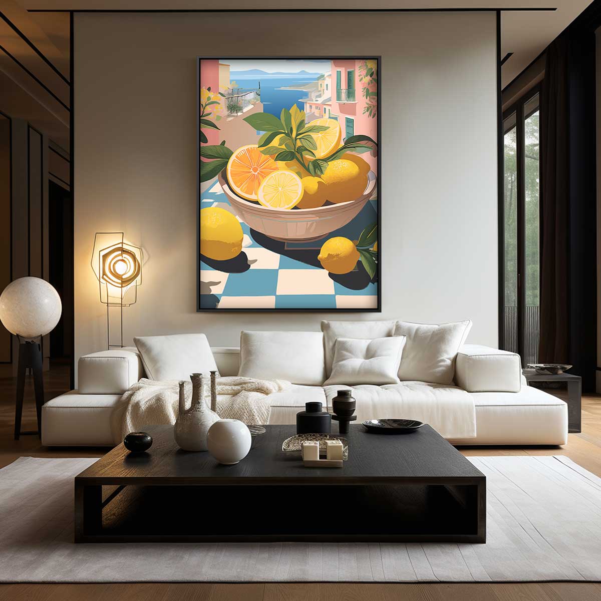 Zonnige Citrus Escapade – kunstwerk met zwarte baklijst