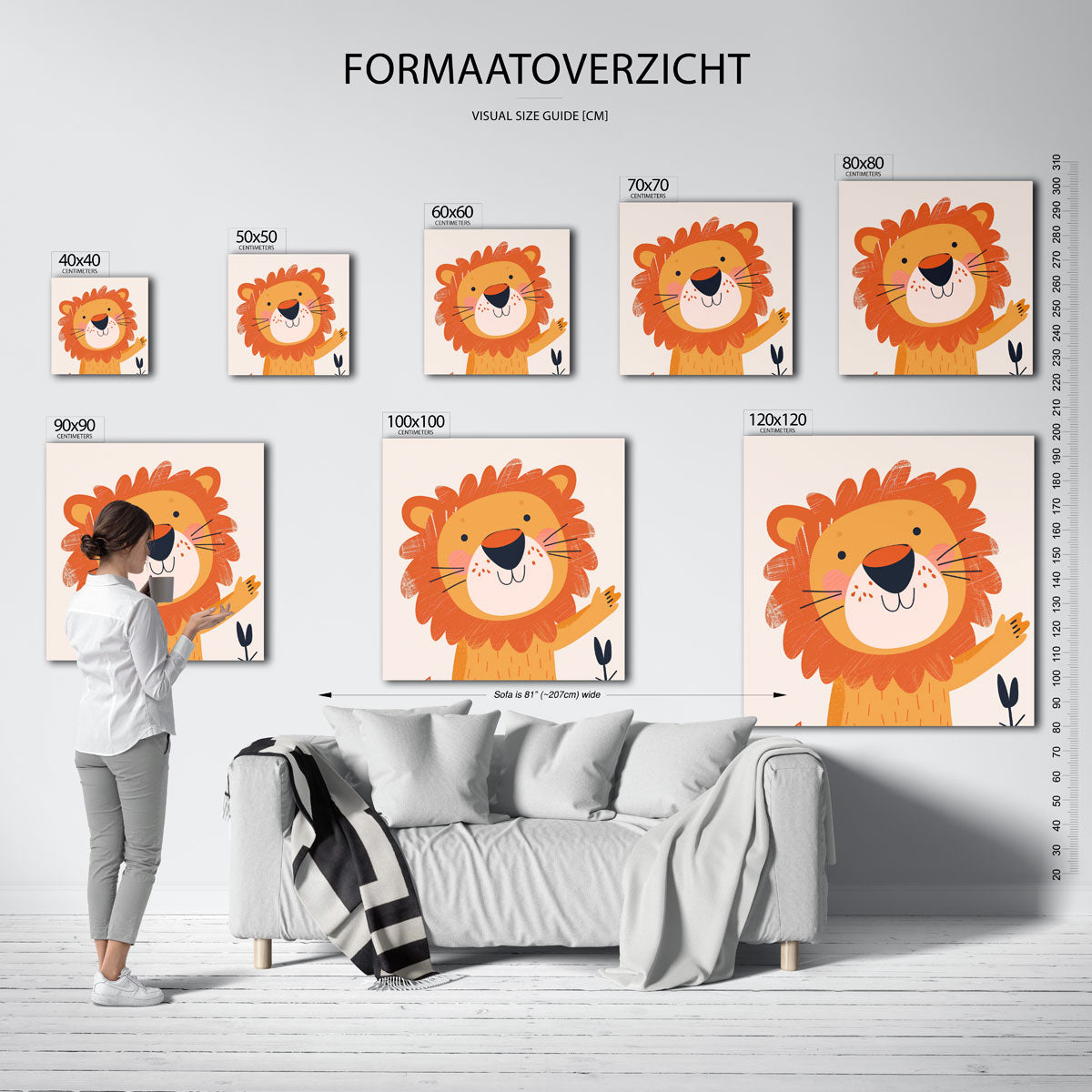 Lachende leeuw – vierkante muurposter voor de kinderkamer