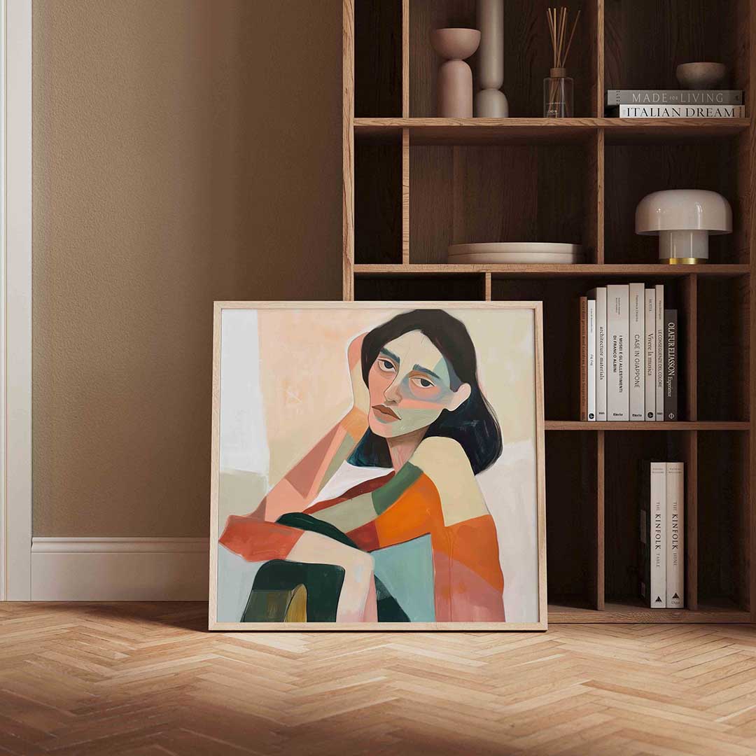 Vrouwelijk portret – vierkante design wanddecoratie van WallArtistic
