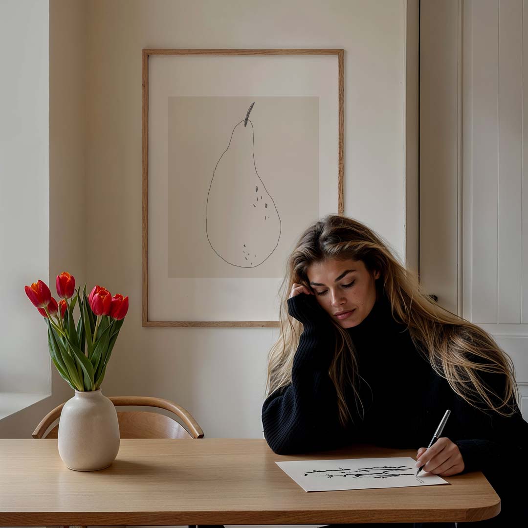 Minimalistische Peer Illustratie – bloemen poster in staand formaat