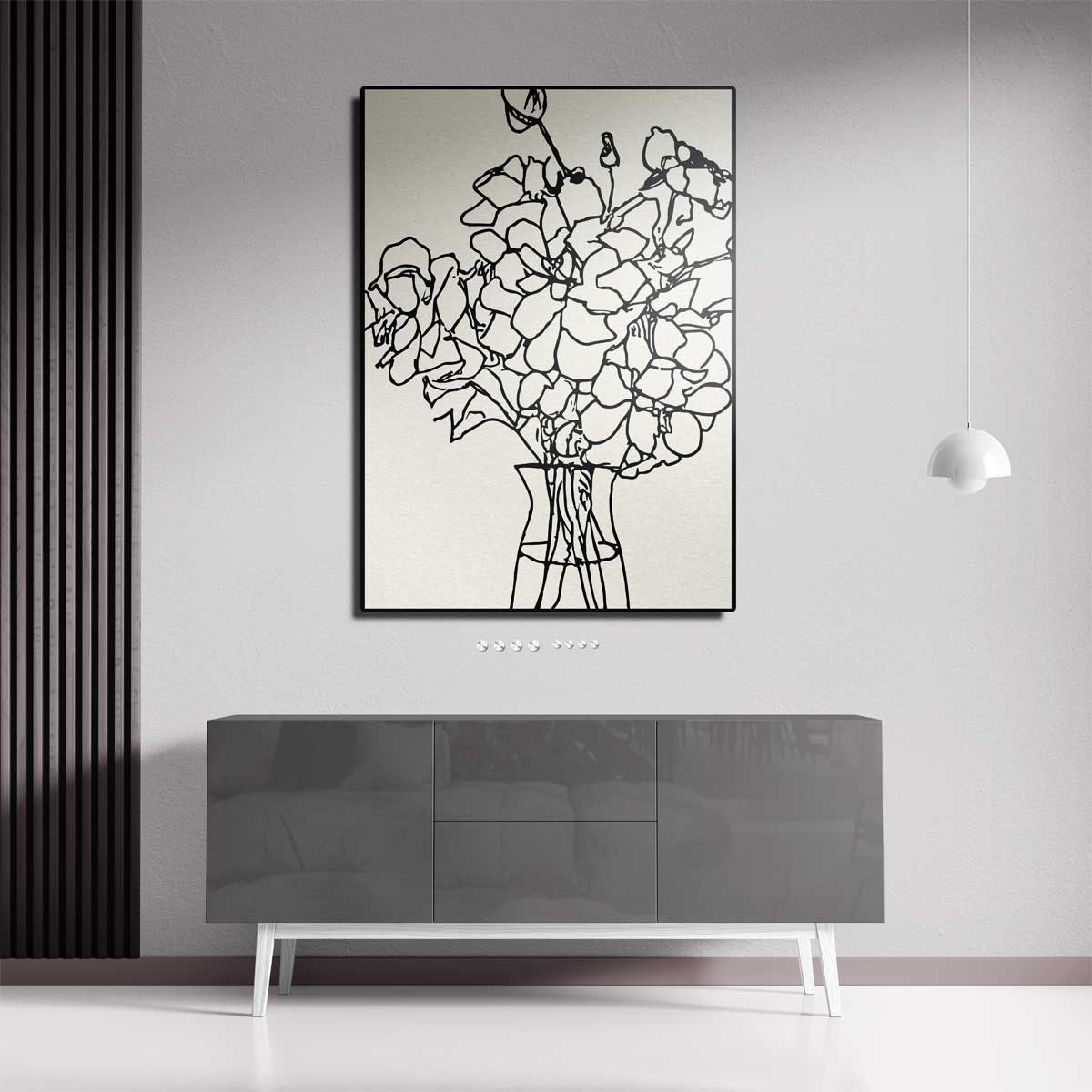 Lijntekening Bloemboeket – staande wandkunst voor woonkamer of interieur