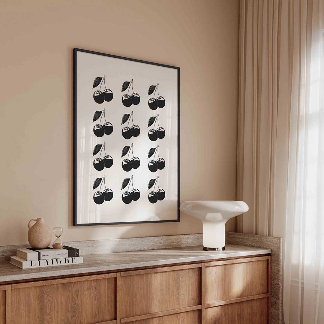 Kersen herhaling – kleurrijke Pop Art poster in staand formaat