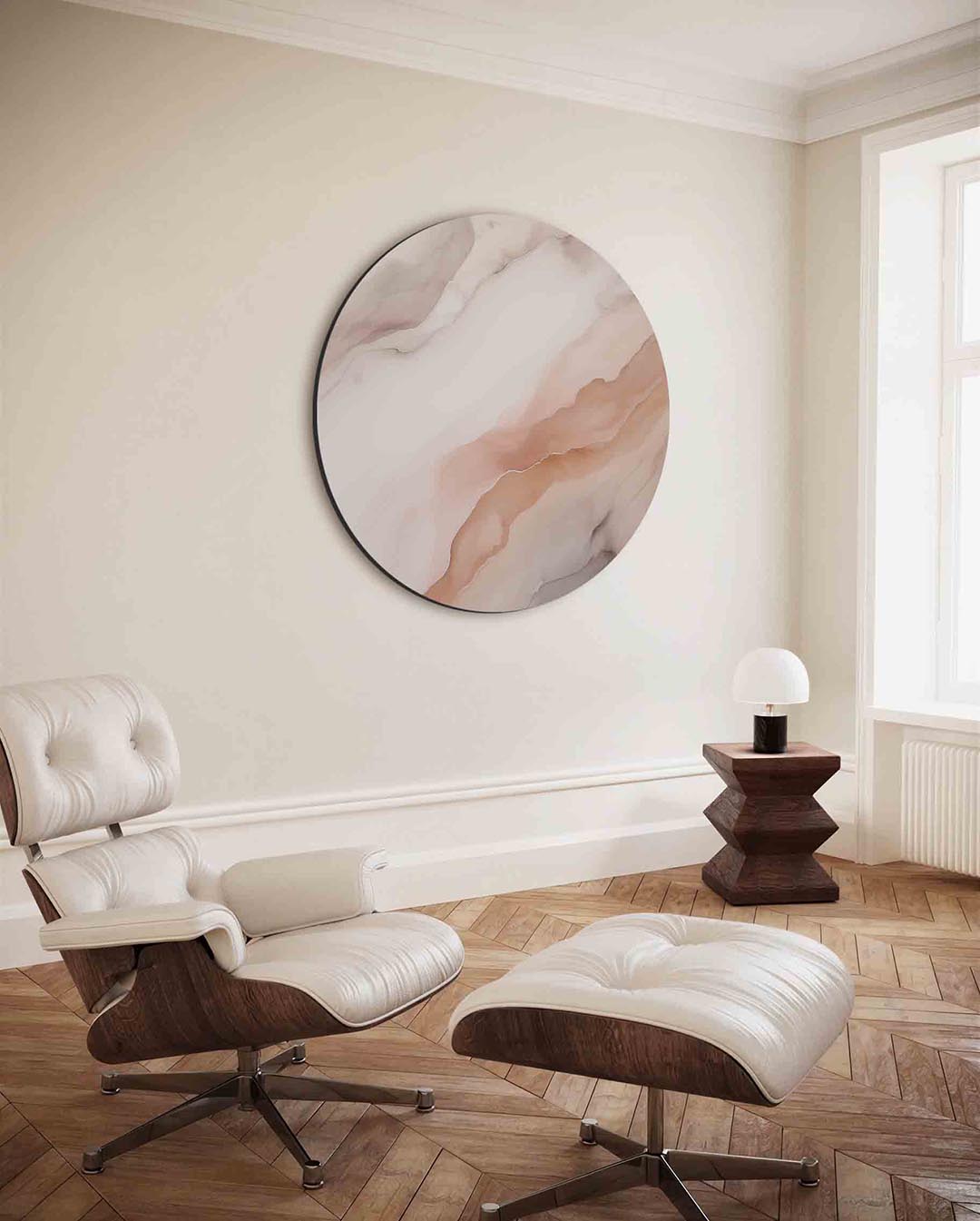 Abstracte lagen – kleurrijke ronde wanddecoratie van WallArtistic