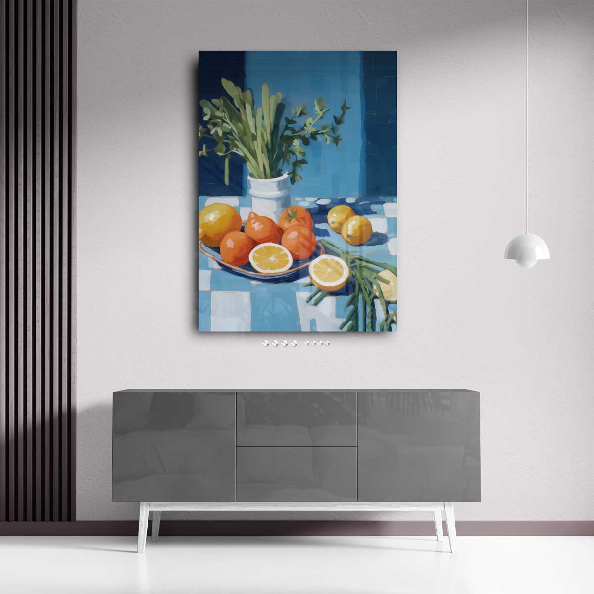Frisse Citrussymfonie – kunstwerk met zwarte baklijst