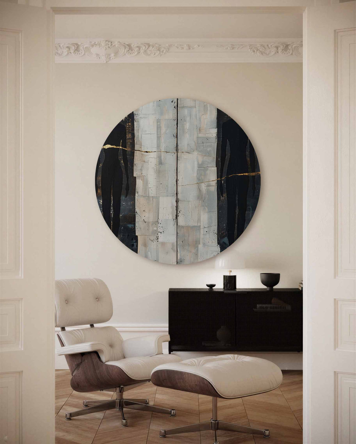 Silhouetten op tweekleurige – moderne abstracte muurcirkel voor aan de muur