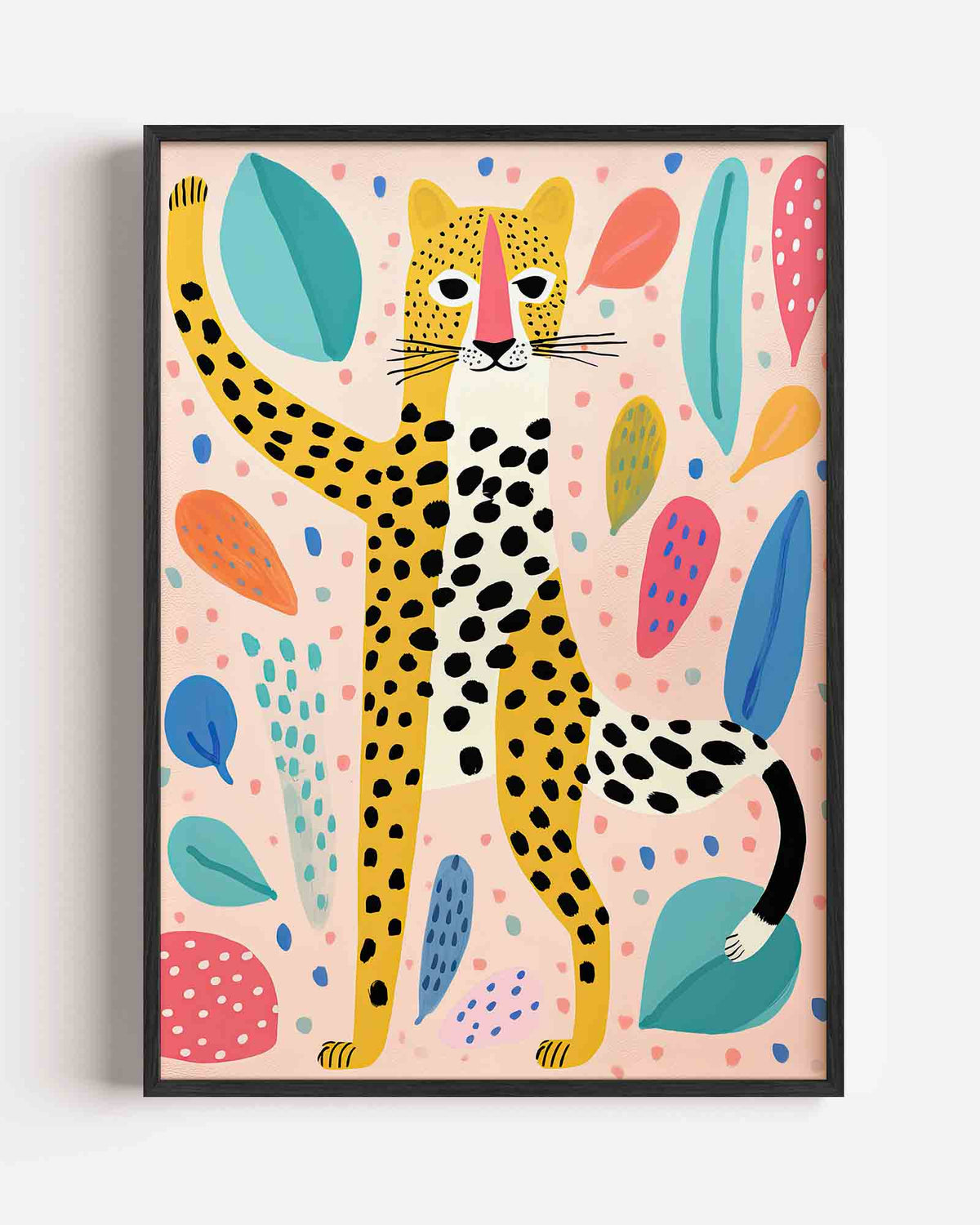Luipaard met bladeren – kids portret poster als wanddecoratie