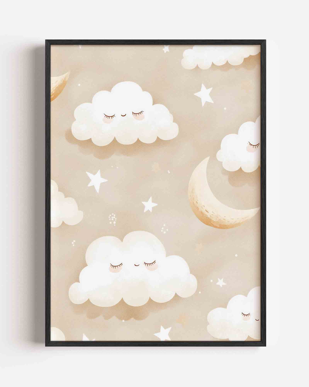 Slapende wolken en maan – kids portret poster als wanddecoratie