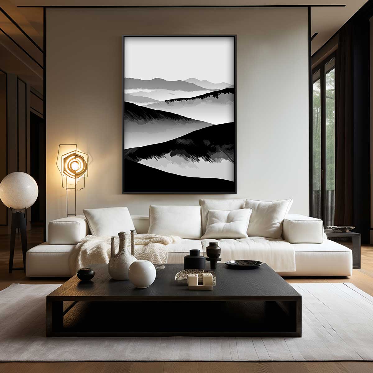 Sereen Berglandschap in Grijstinten – modern portret kunstwerk van WallArtistic
