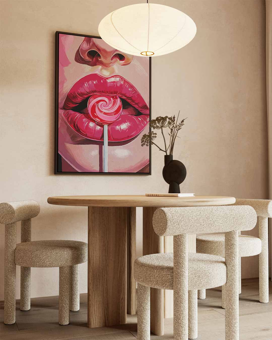 Pop Art Lolly Lips – kunstwerk met zwarte baklijst