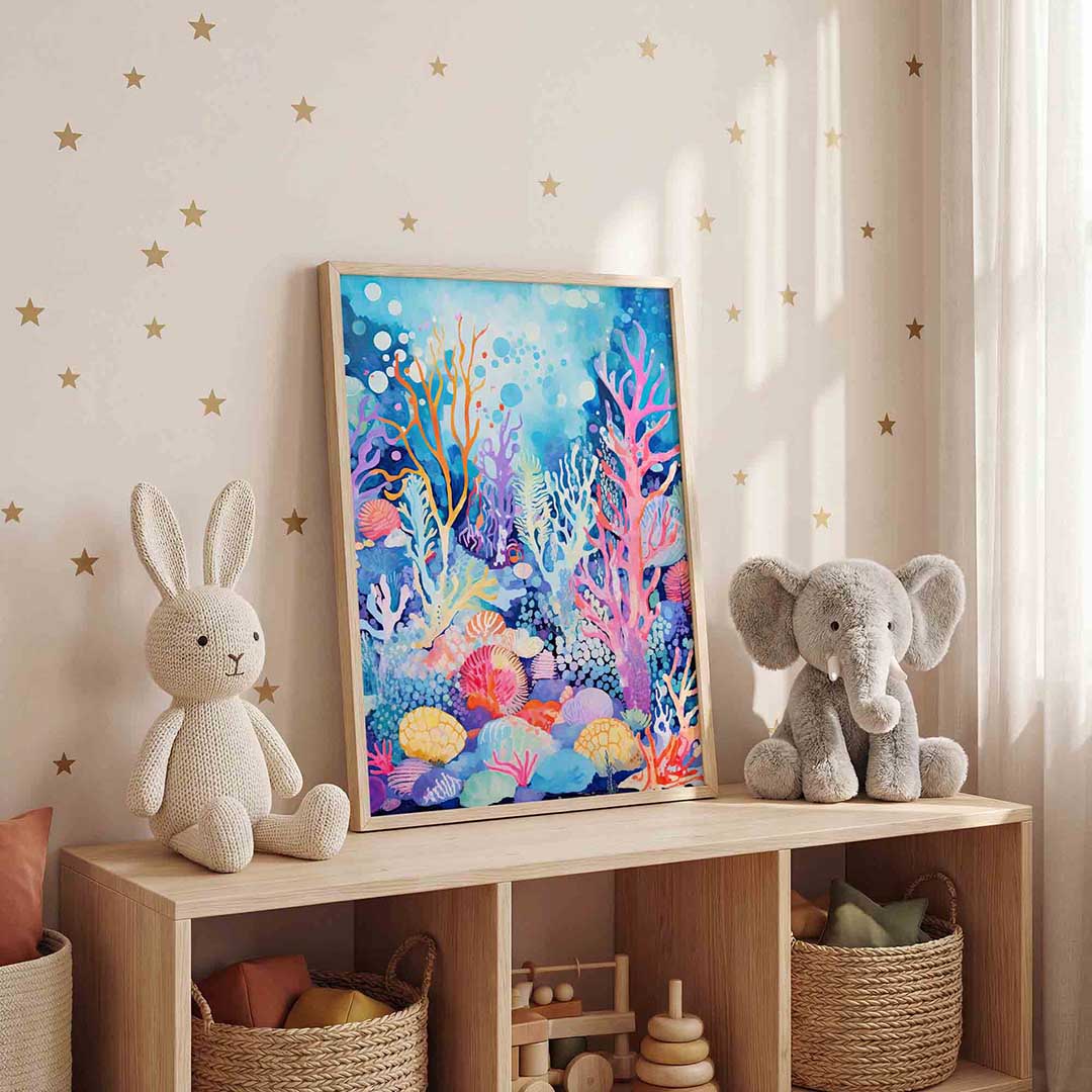 Kleurrijke koraalriffen – staande kinderkamer wanddecoratie van WallArtistic