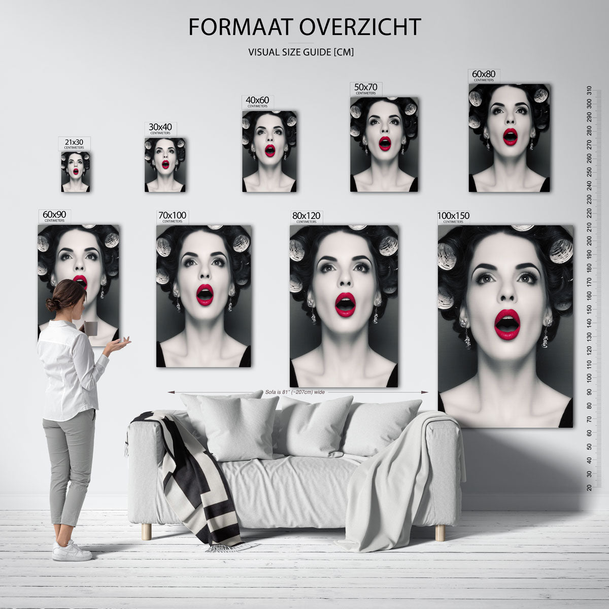 Vrouw met rode lippen – staande muurposter in Pop Art stijl