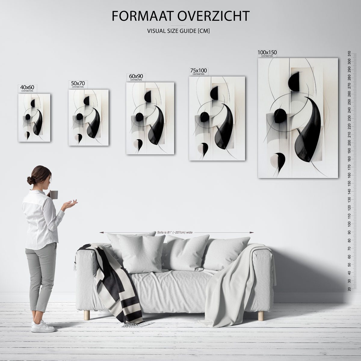 Vloeiende lijnen compositie – staand wanddecoratie kunstwerk