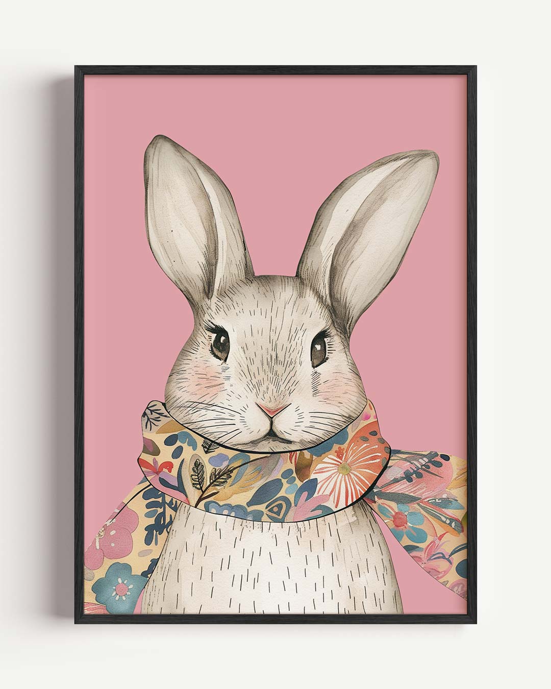 Schattige Konijnenposter met Sjaal – kids portret poster als wanddecoratie
