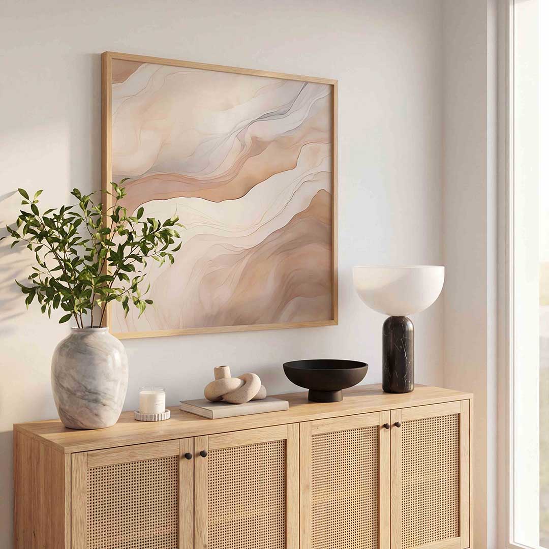 Golvende lijnen – rustige abstracte wandkunst als vierkante poster