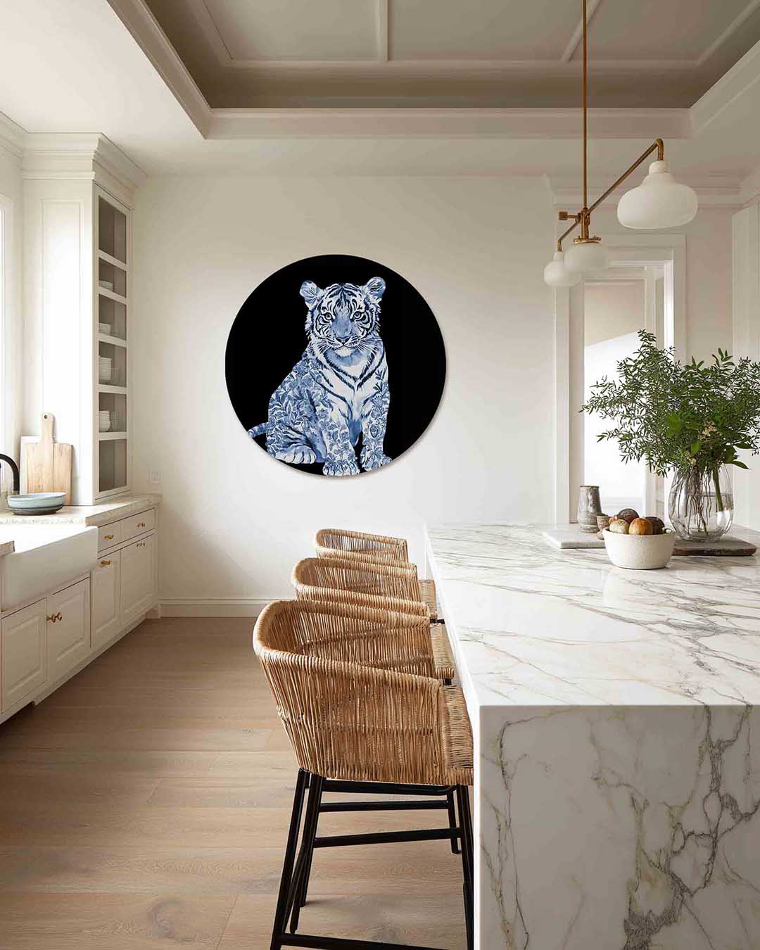 Blauwe tijger – Pop Art muurcirkel als ronde wanddecoratie