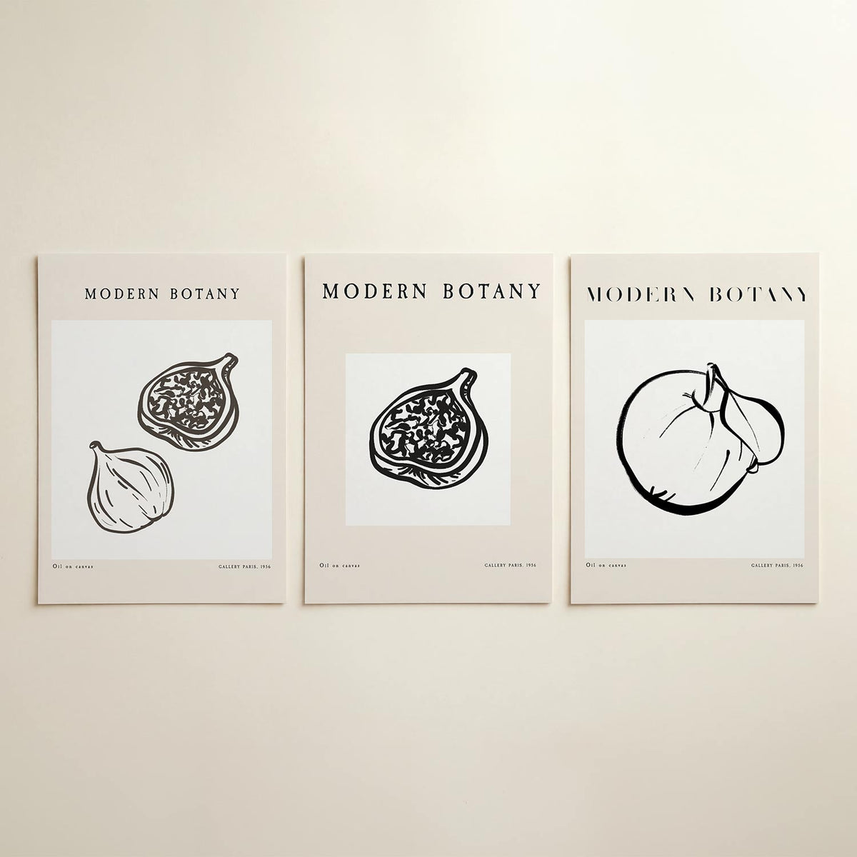 Botanische eenvoud driedelige posterset in interieur