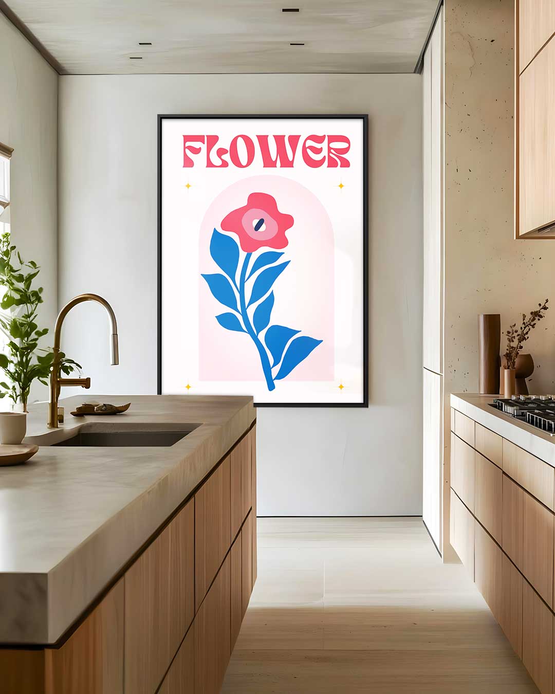 Retro Bloemenposter – plexiglas wanddecoratie in portret formaat