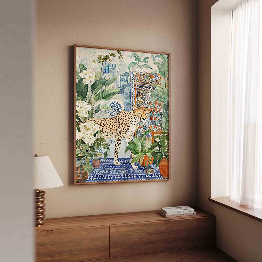 Luipaard en planten – dierenillustratie als portret poster