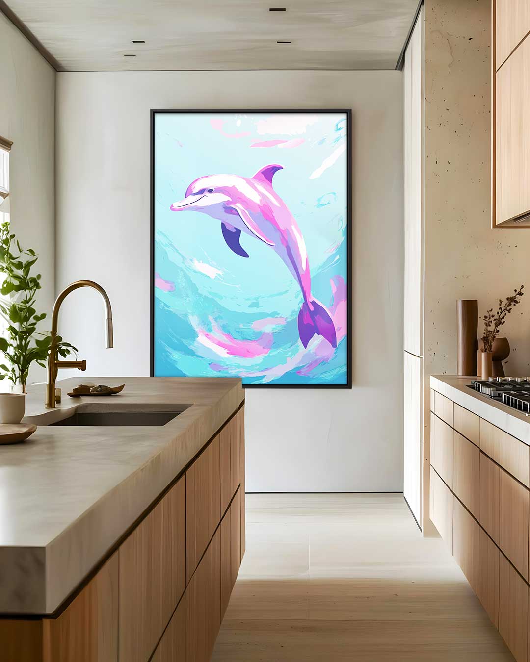 Dansende Dolfijn in Oceaan Blues – canvas wanddecoratie in portret formaat